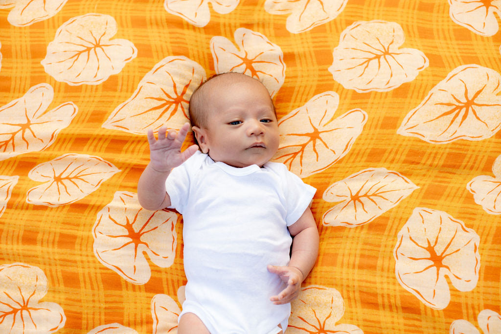 Orange Palaka Kapa Moe - Hawaiian Bamboo Swaddle