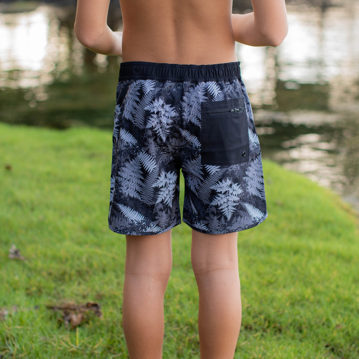 Black Hawaiian Ferns 4-Way Stretch Boardshorts