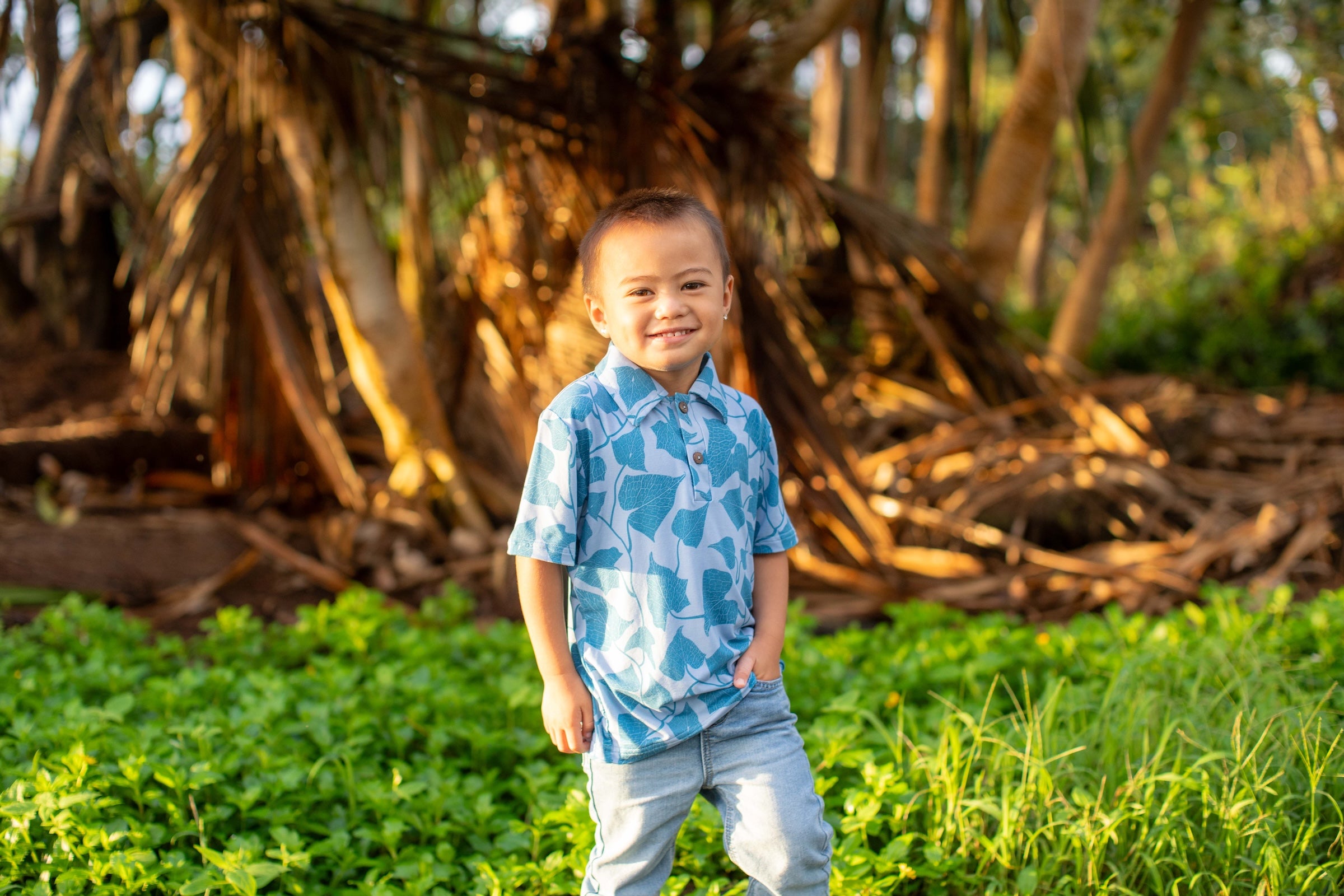 Blue Peʻahi Fern Bamboo Kalei Athletic Polo