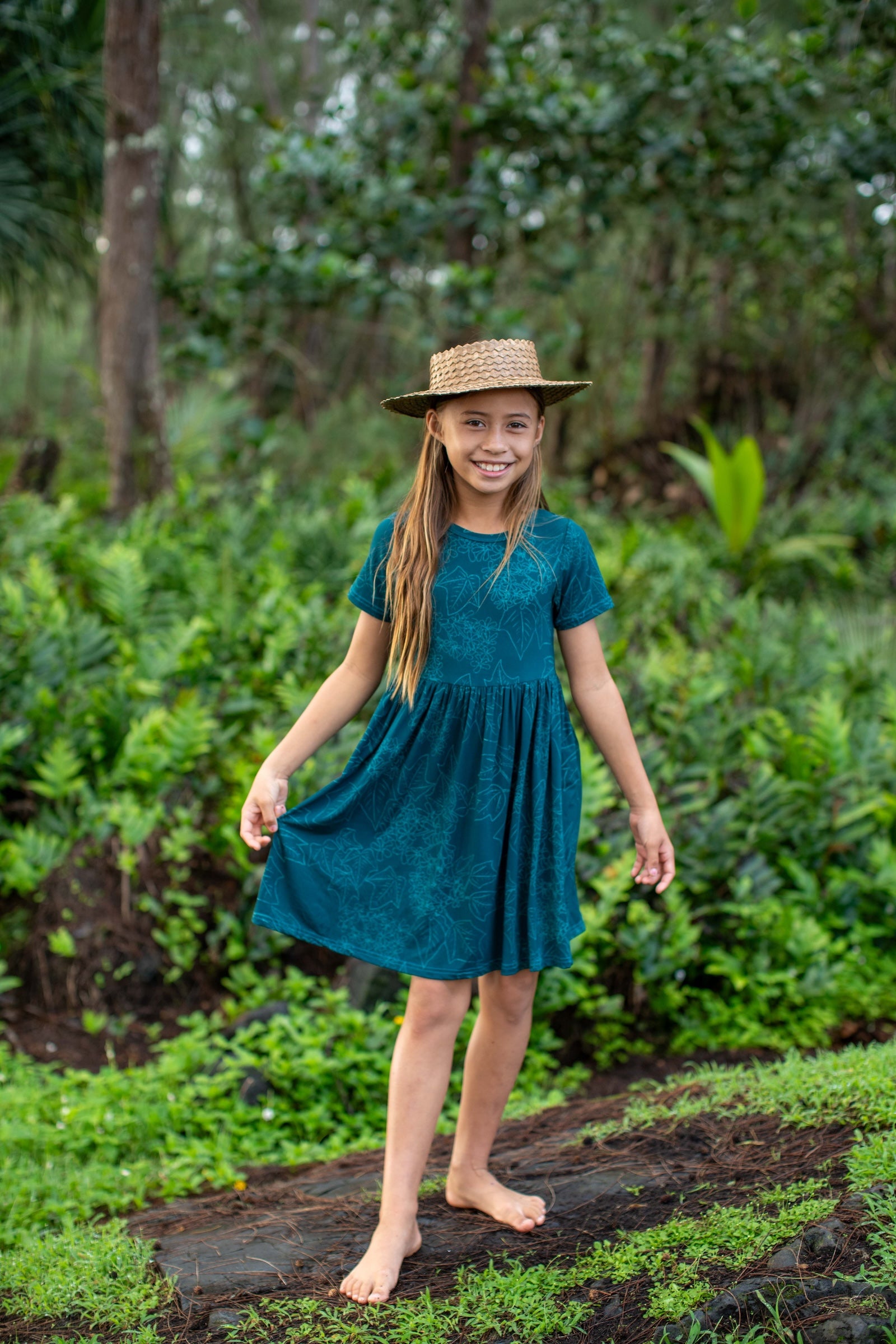 Blue Pua Kukui Bamboo Kaliko Dress
