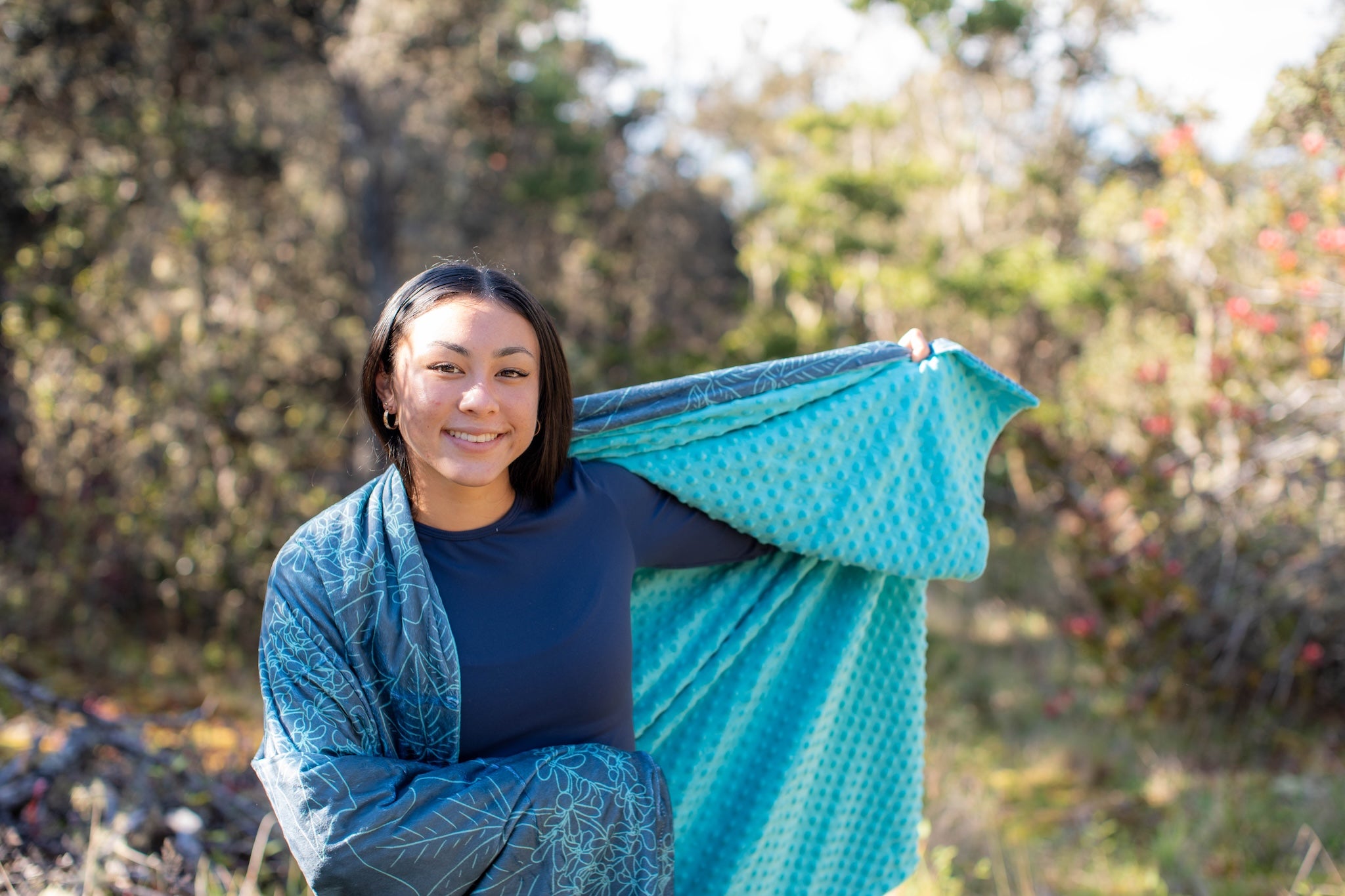 Blue Pua Kukui Minky Blanket