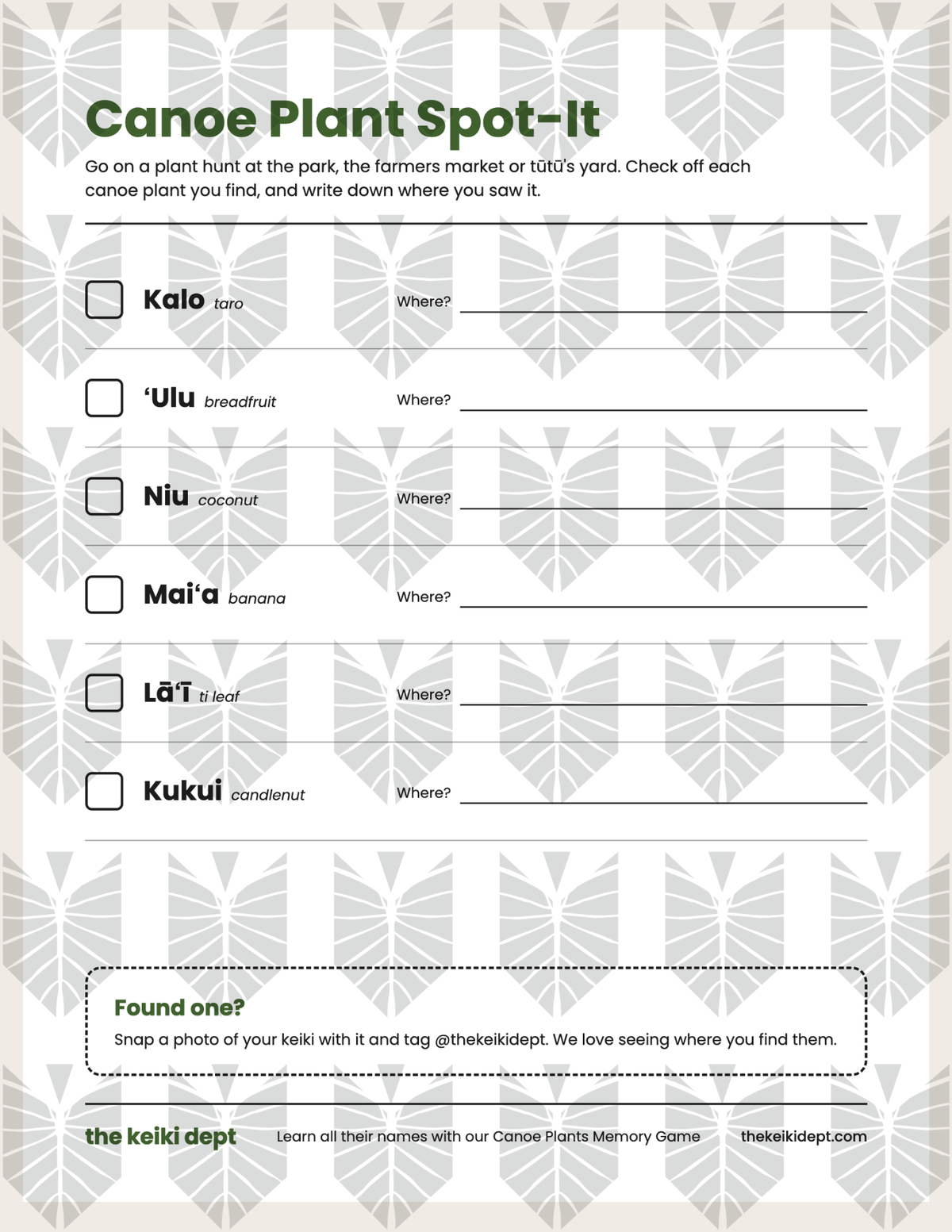 Canoe Plant Spot-It Checklist (Free Printable)