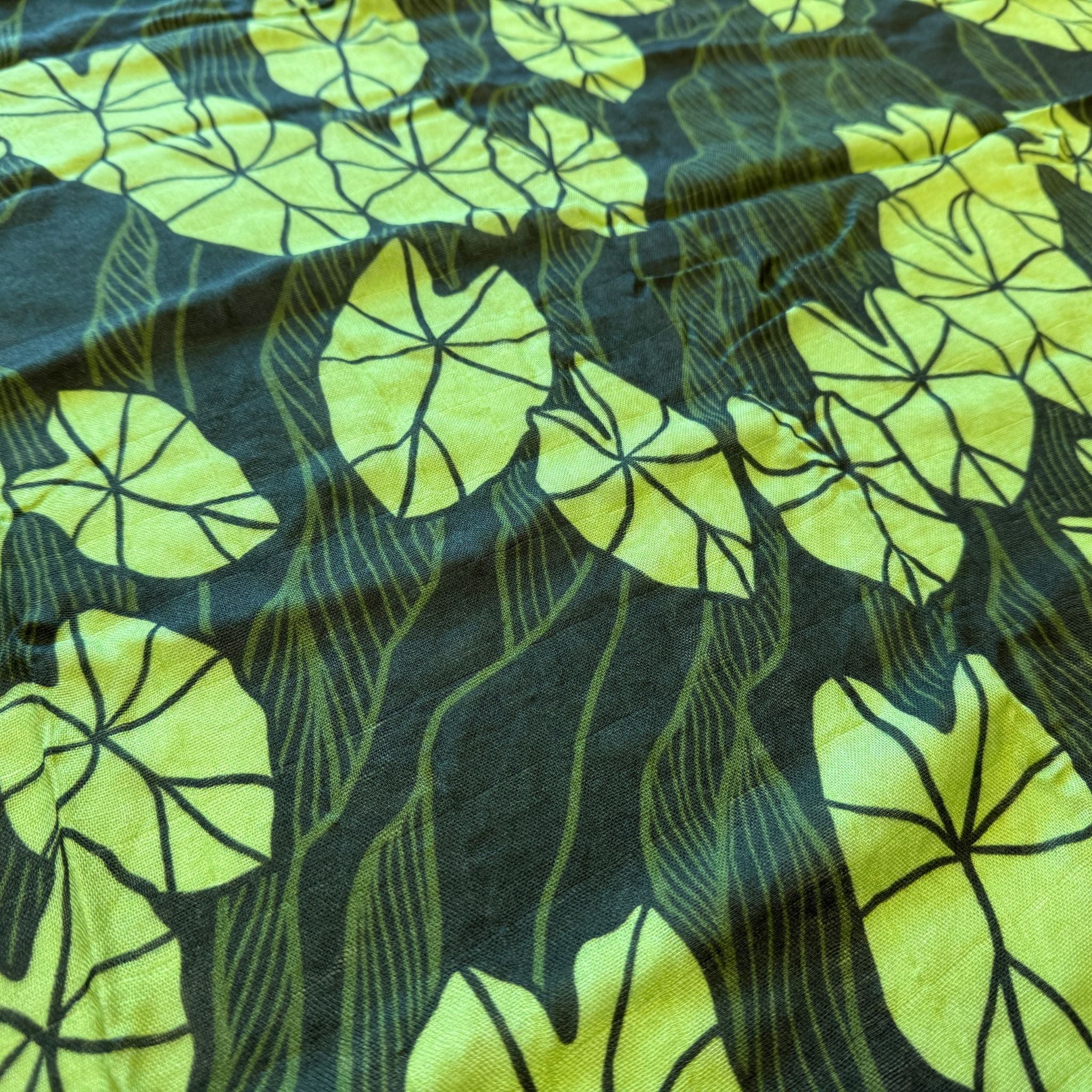 Green Mauka Kalo Bamboo Muslin Kapa Moe (Swaddle Blanket)