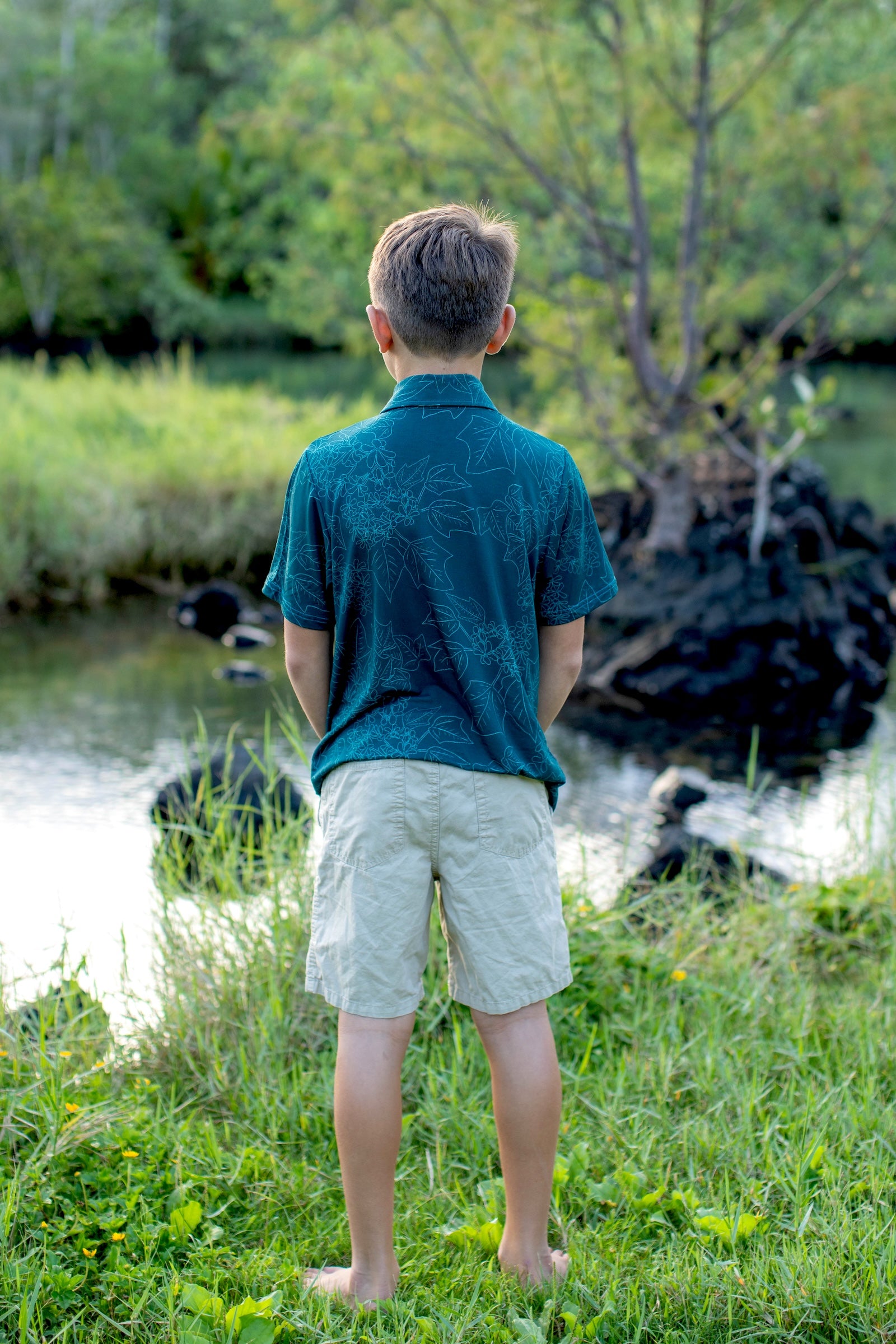 Dark Blue Pua Kukui Bamboo Kalei Athletic Polo