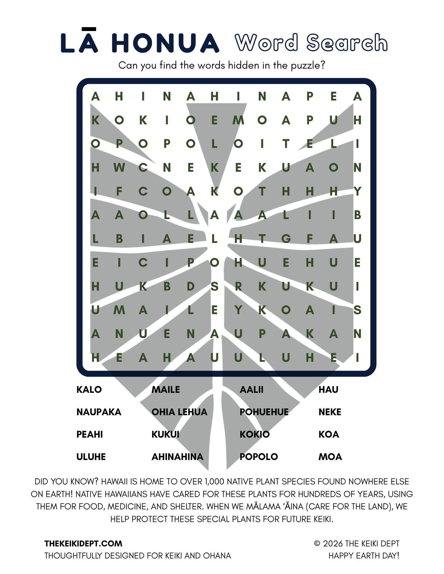 Free Lā Honua Word Search (Digital Download)