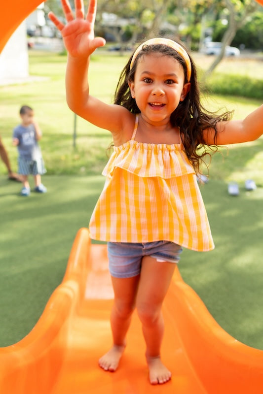 ʻIlima Made in Hawaii Palaka Ruffle Tie Top