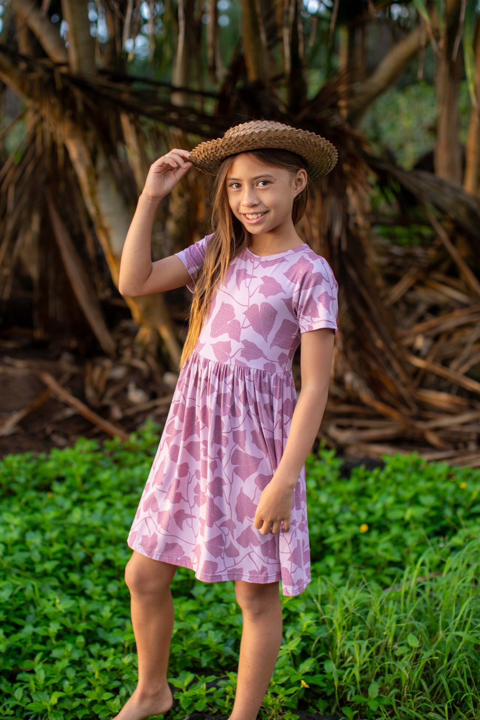 Pink Peʻahi Fern Bamboo Kaliko Dress