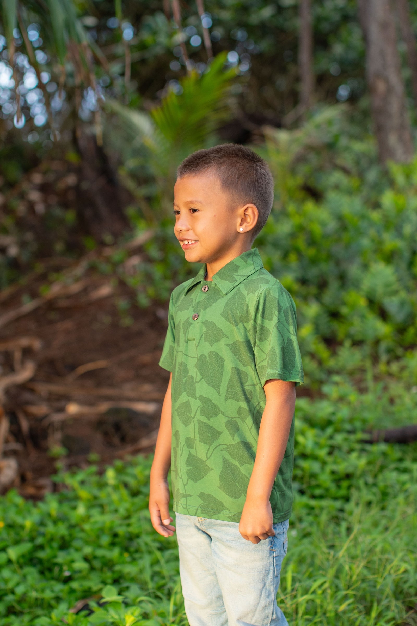 Green Peʻahi Fern Bamboo Kalei Athletic Polo