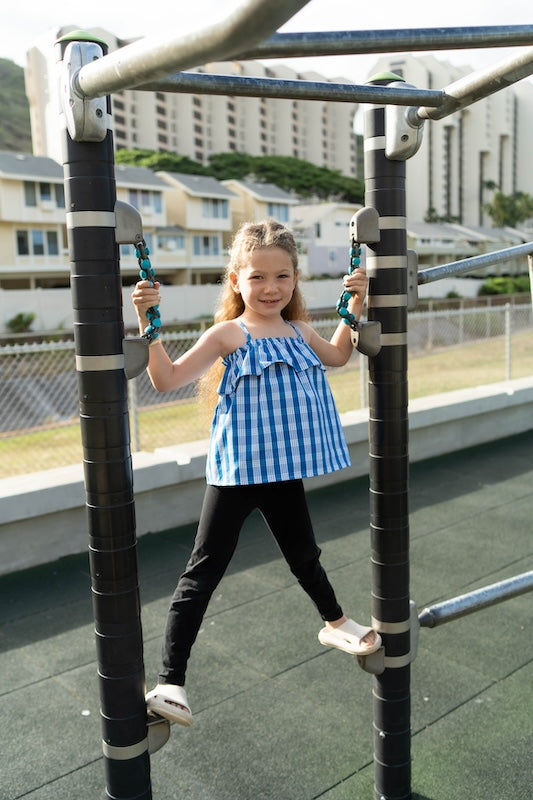 Baby Blue Made in Hawaii Palaka Ruffle Tie Top