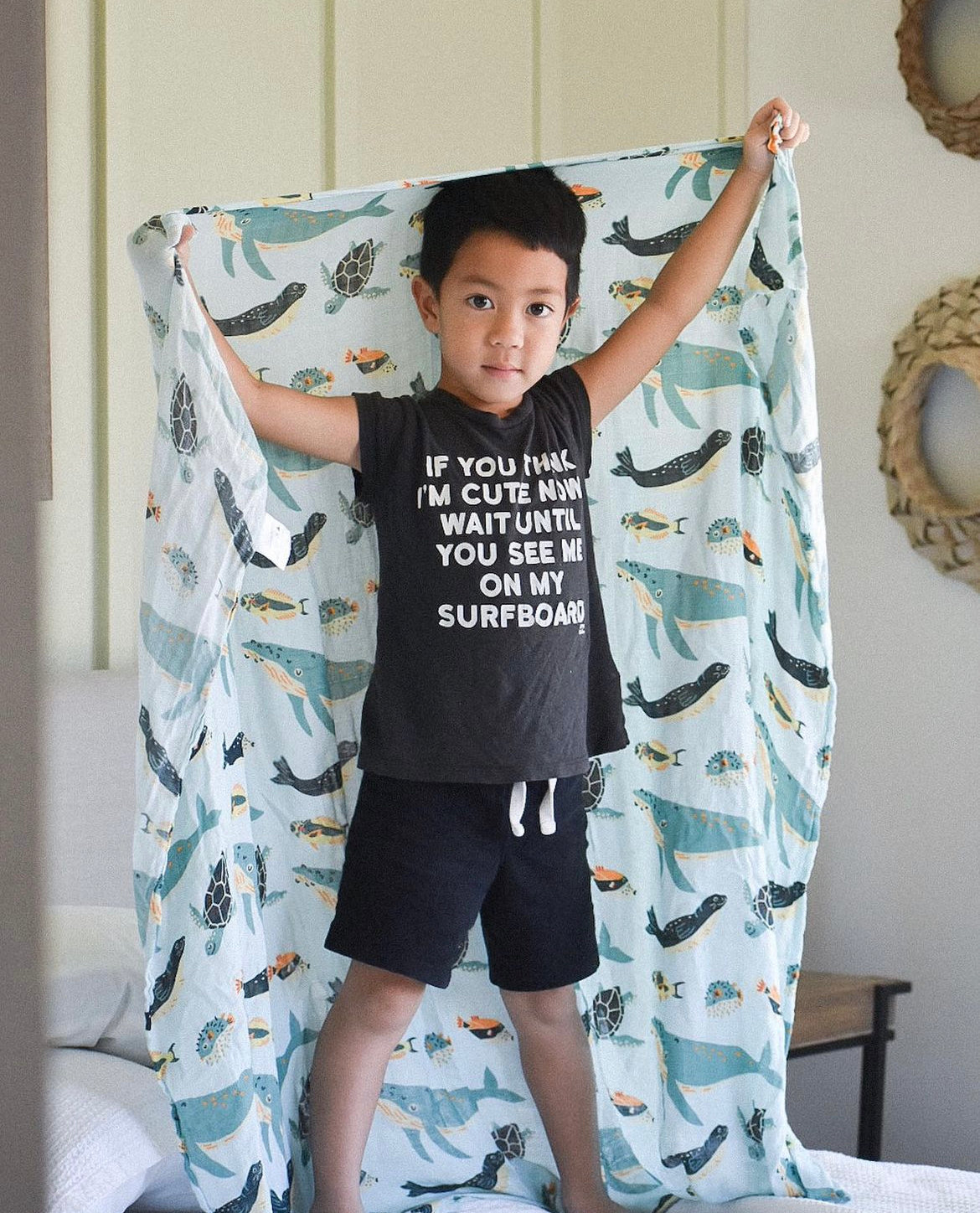 Ocean Friends Bamboo Muslin Kapa Moe (Swaddle Blanket)