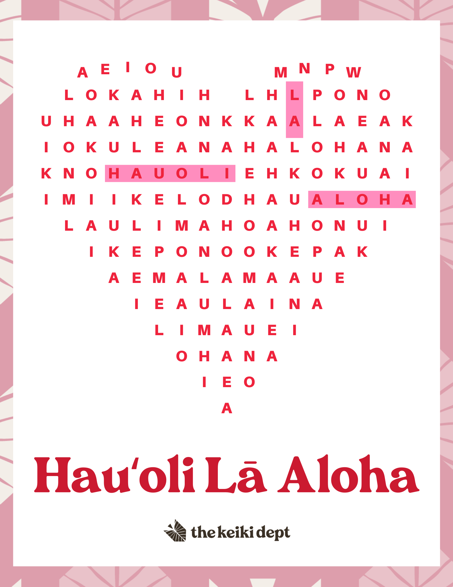 Free Hau'oli Lā Aloha: Hawaiian Values Word Search (Digital Download)