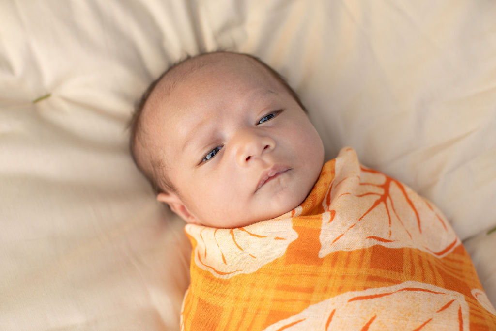 Caramel Orange Palaka Kalo Bamboo Muslin Kapa Moe (Swaddle Blanket)