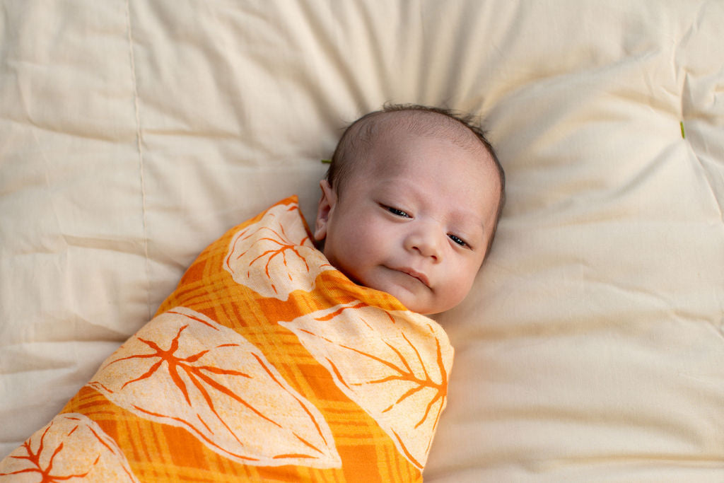 Caramel Orange Palaka Kalo Bamboo Muslin Kapa Moe (Swaddle Blanket)