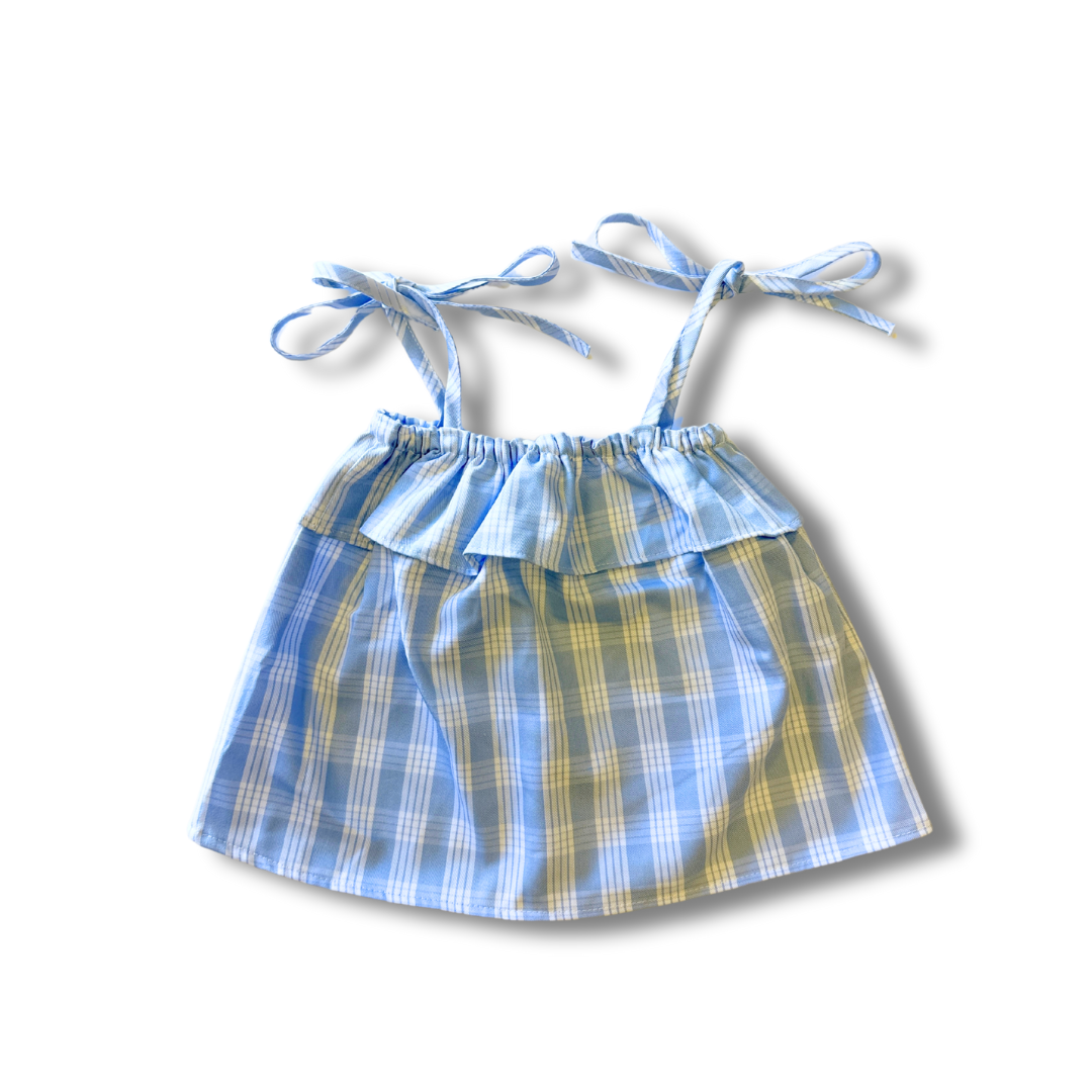 Baby Blue Made in Hawaii Palaka Ruffle Tie Top