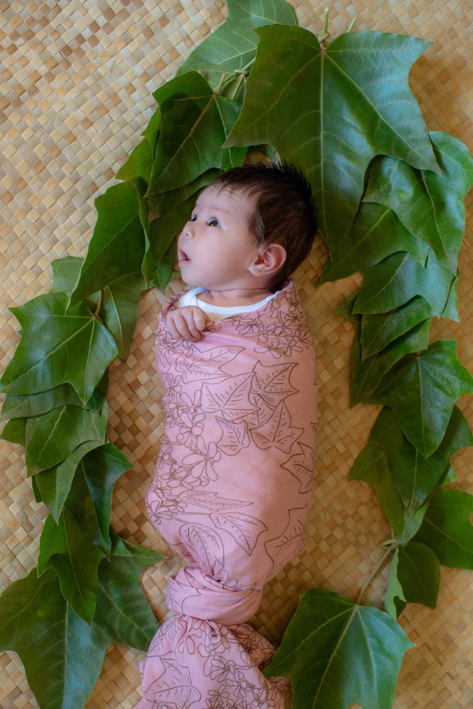 Pink Pua Kukui Bamboo Muslin Kapa Moe (Swaddle Blanket)