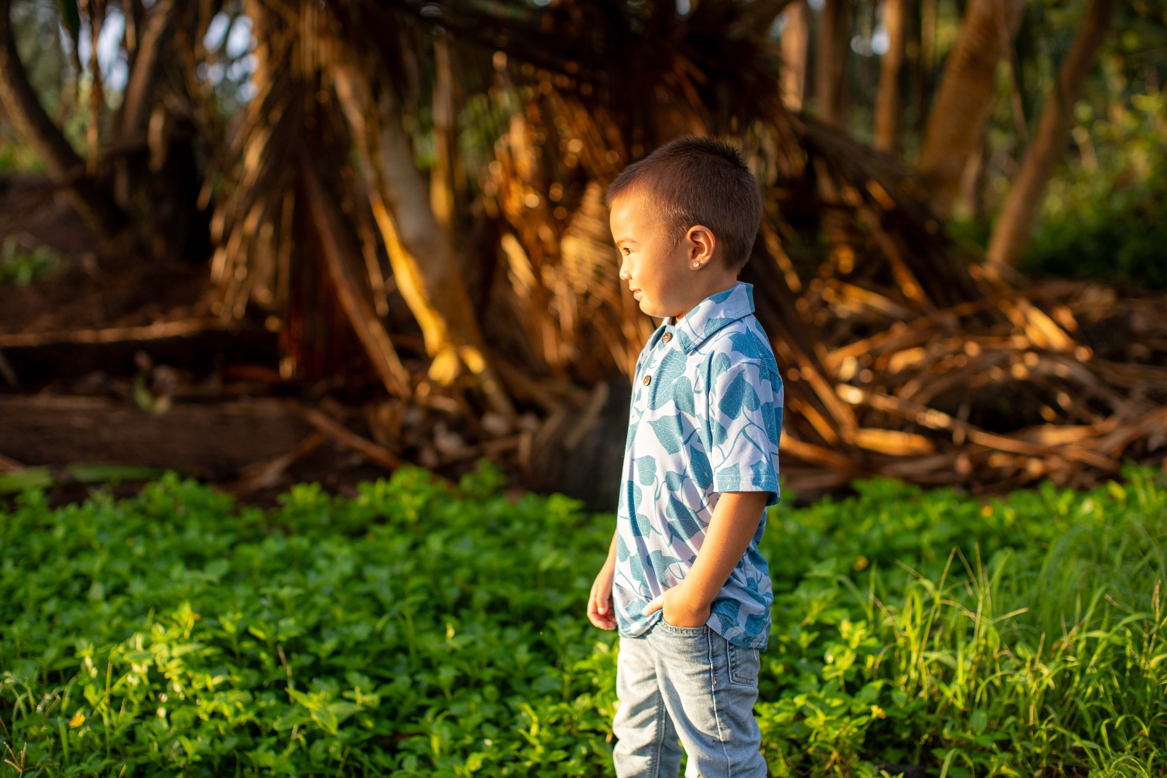 Blue Peʻahi Fern Bamboo Kalei Athletic Polo