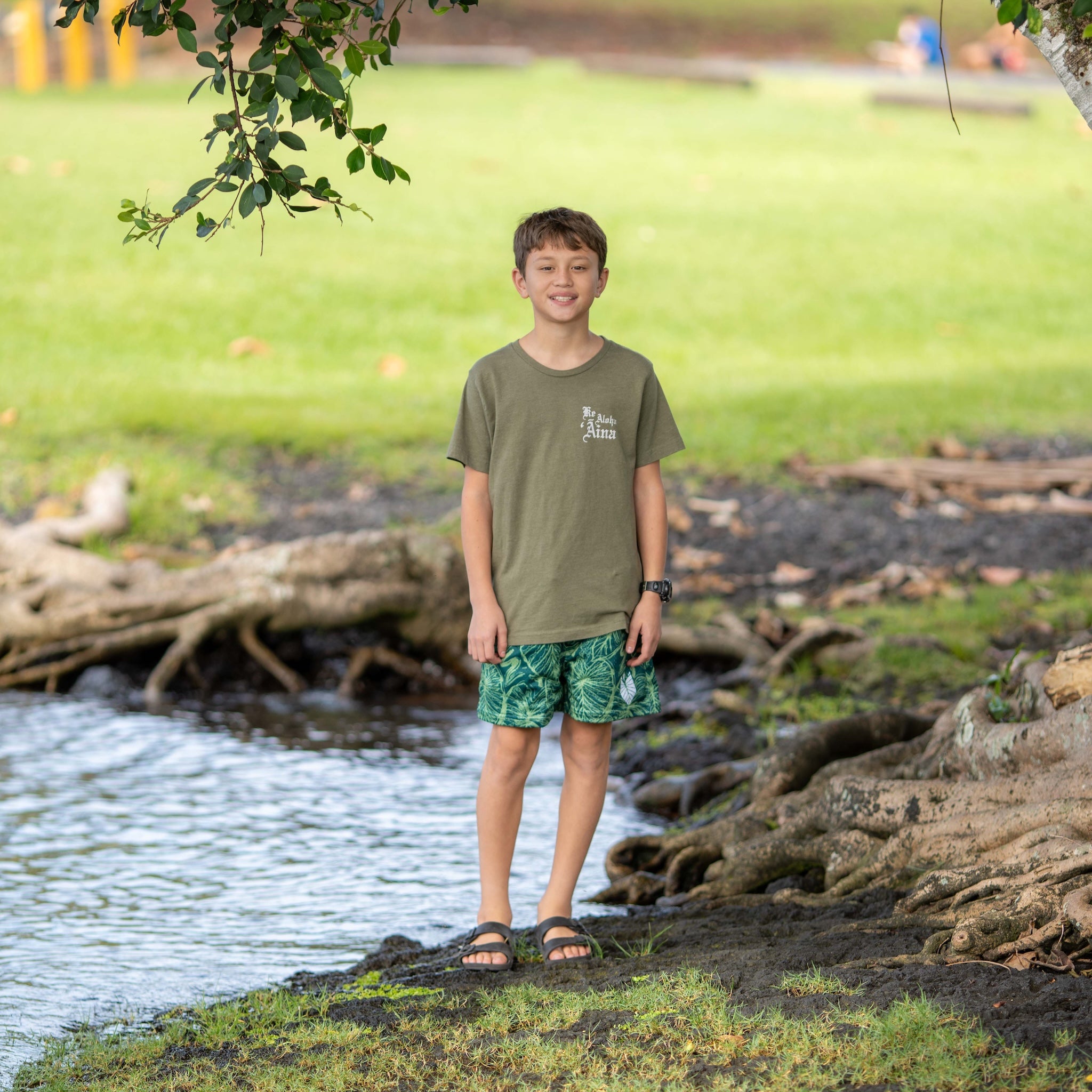 Green Kalo Scribble Youth Mesh Shorts
