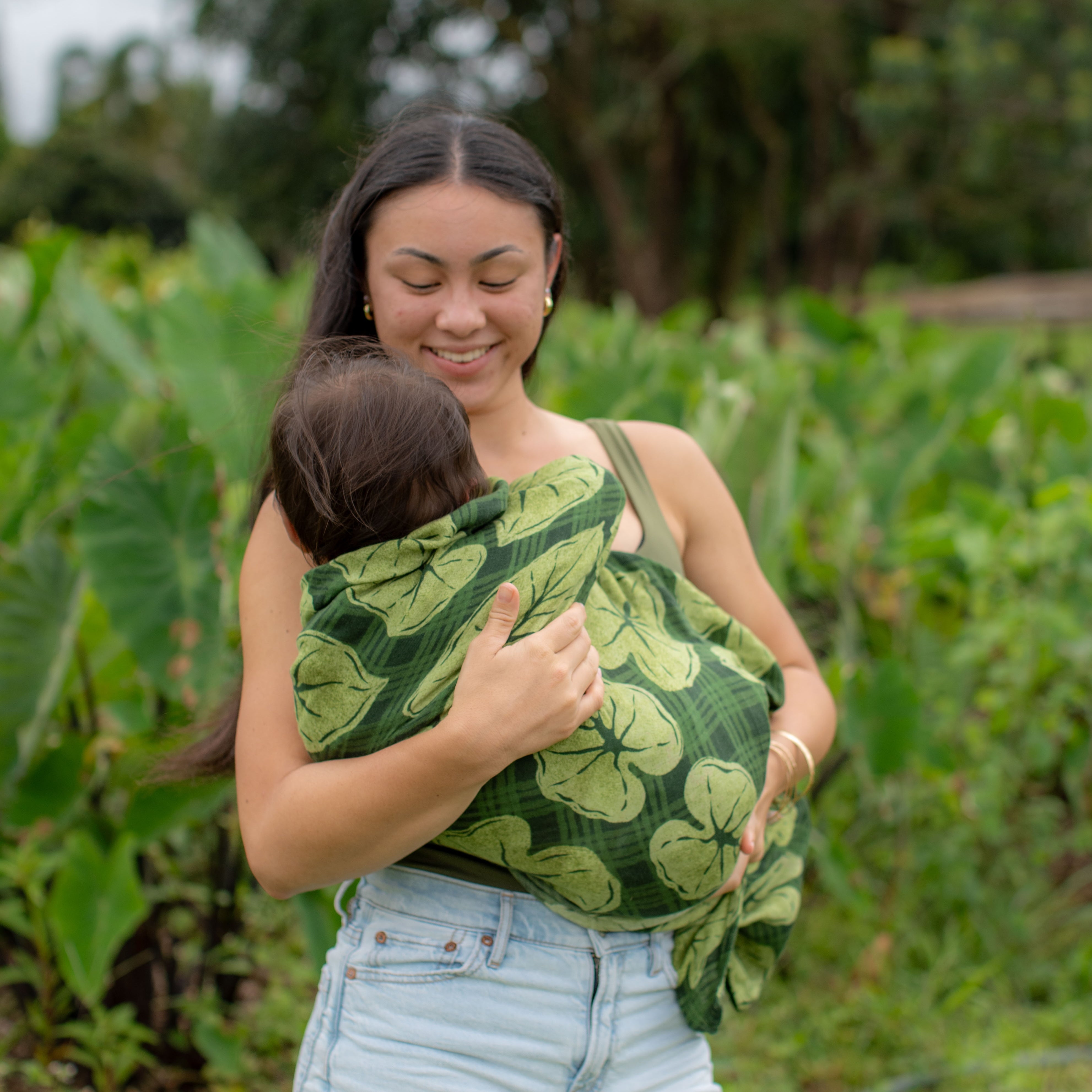 Green Palaka Kalo Kapa Moe - Hawaiian Bamboo Swaddle