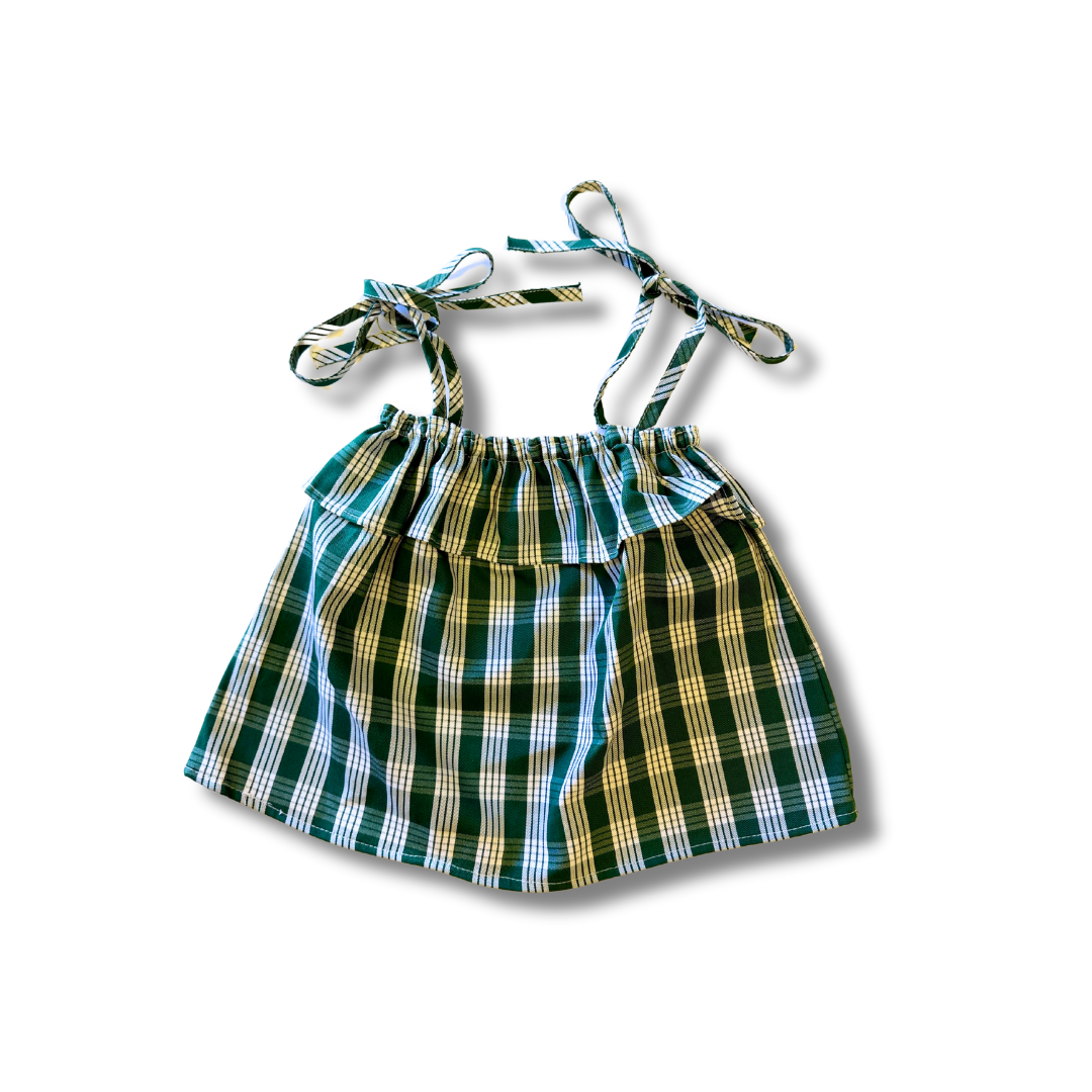 Green Made in Hawaii Palaka Ruffle Tie Top