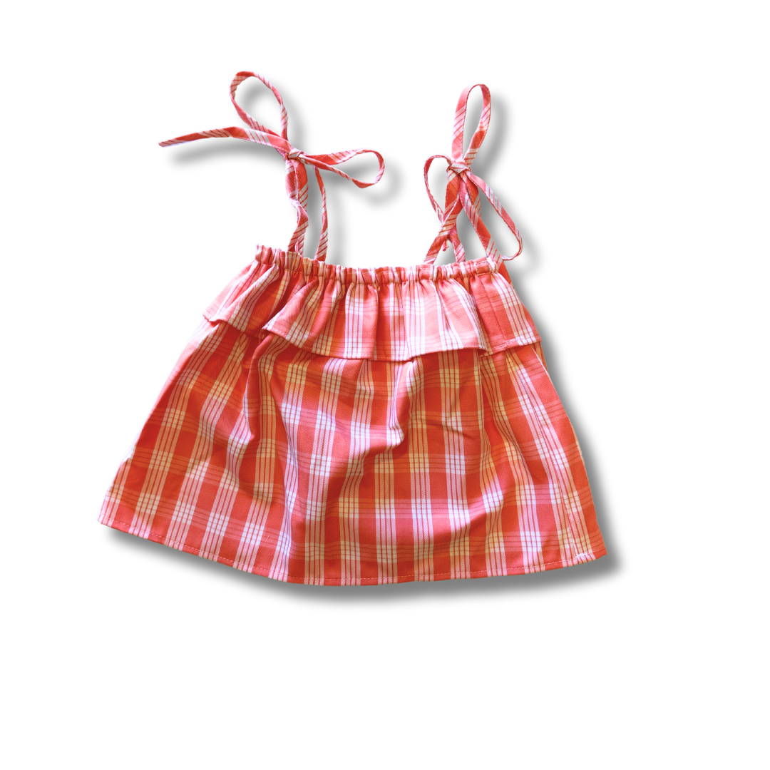 Guava Made in Hawaii Palaka Ruffle Tie Top