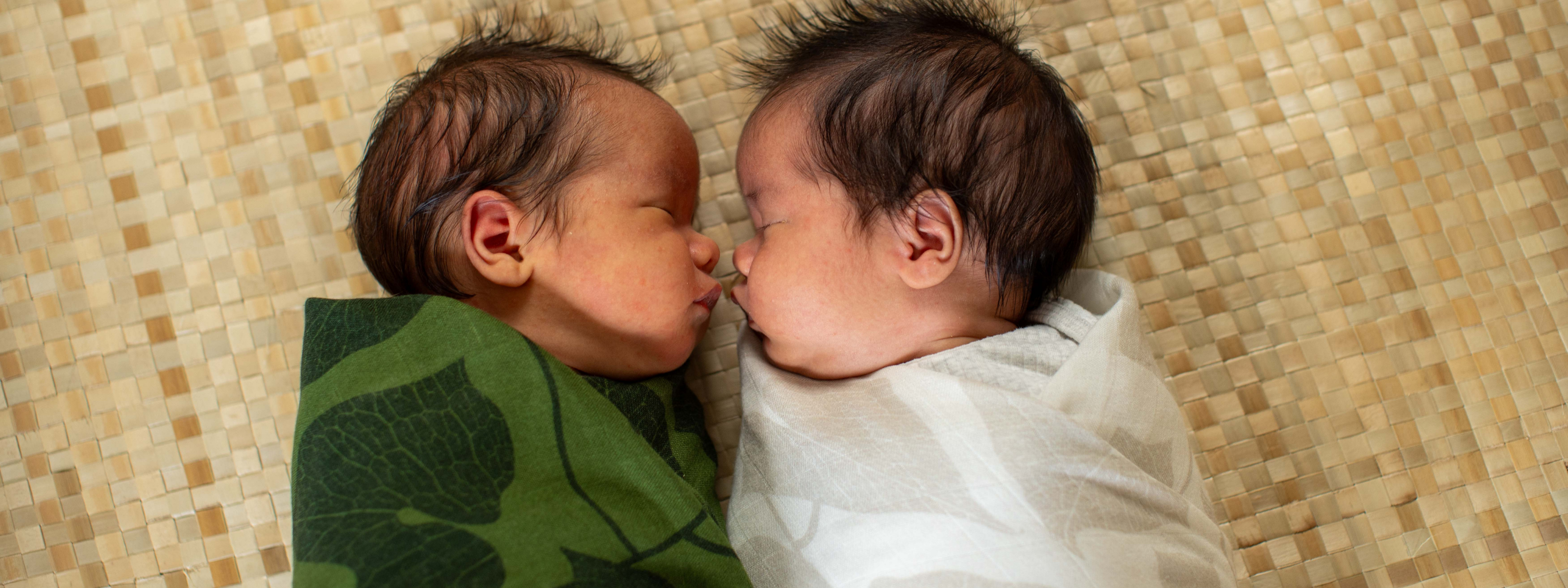 newborn twins with peahi swaddle