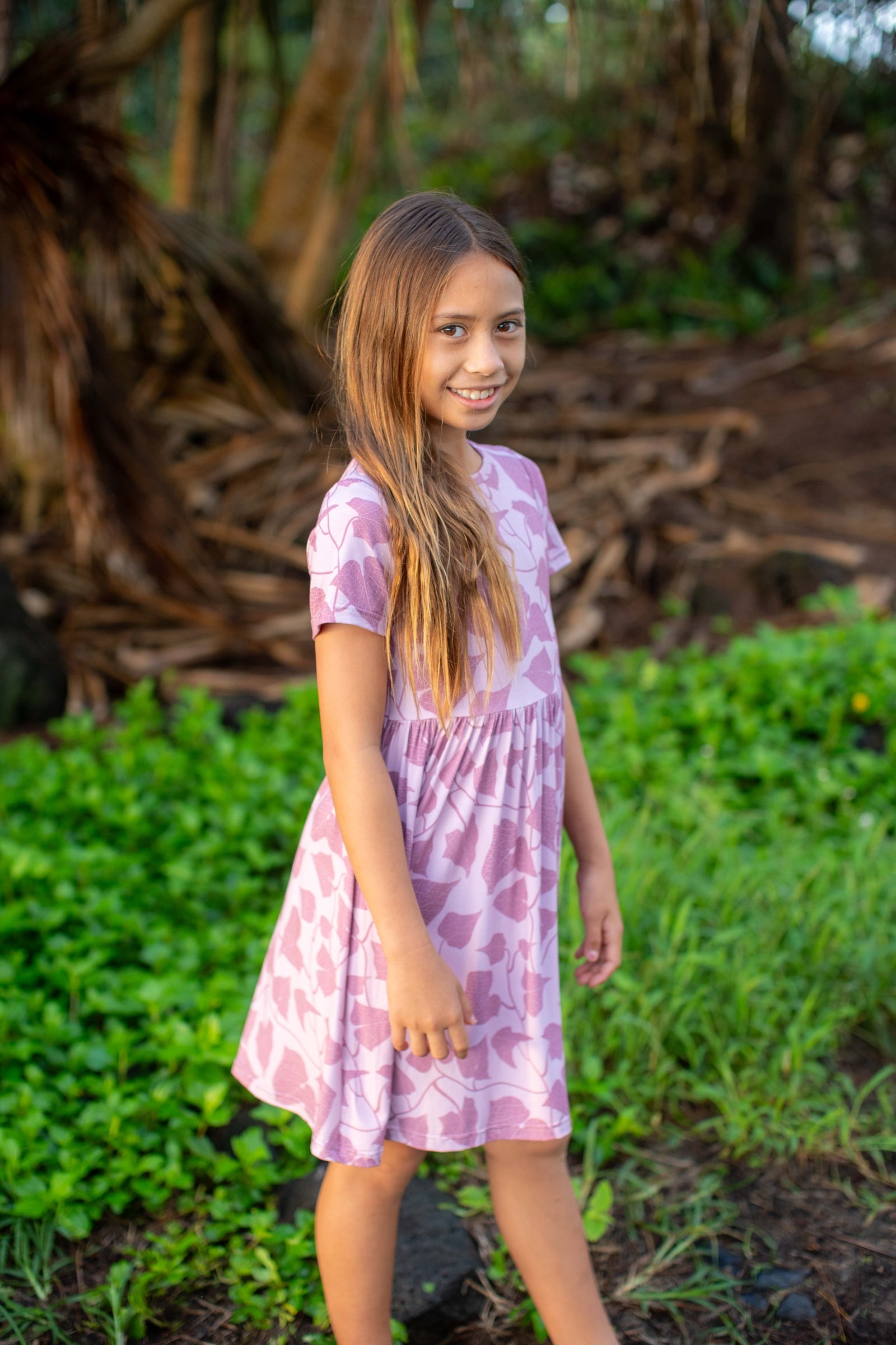 Pink Peʻahi Fern Bamboo Kaliko Dress
