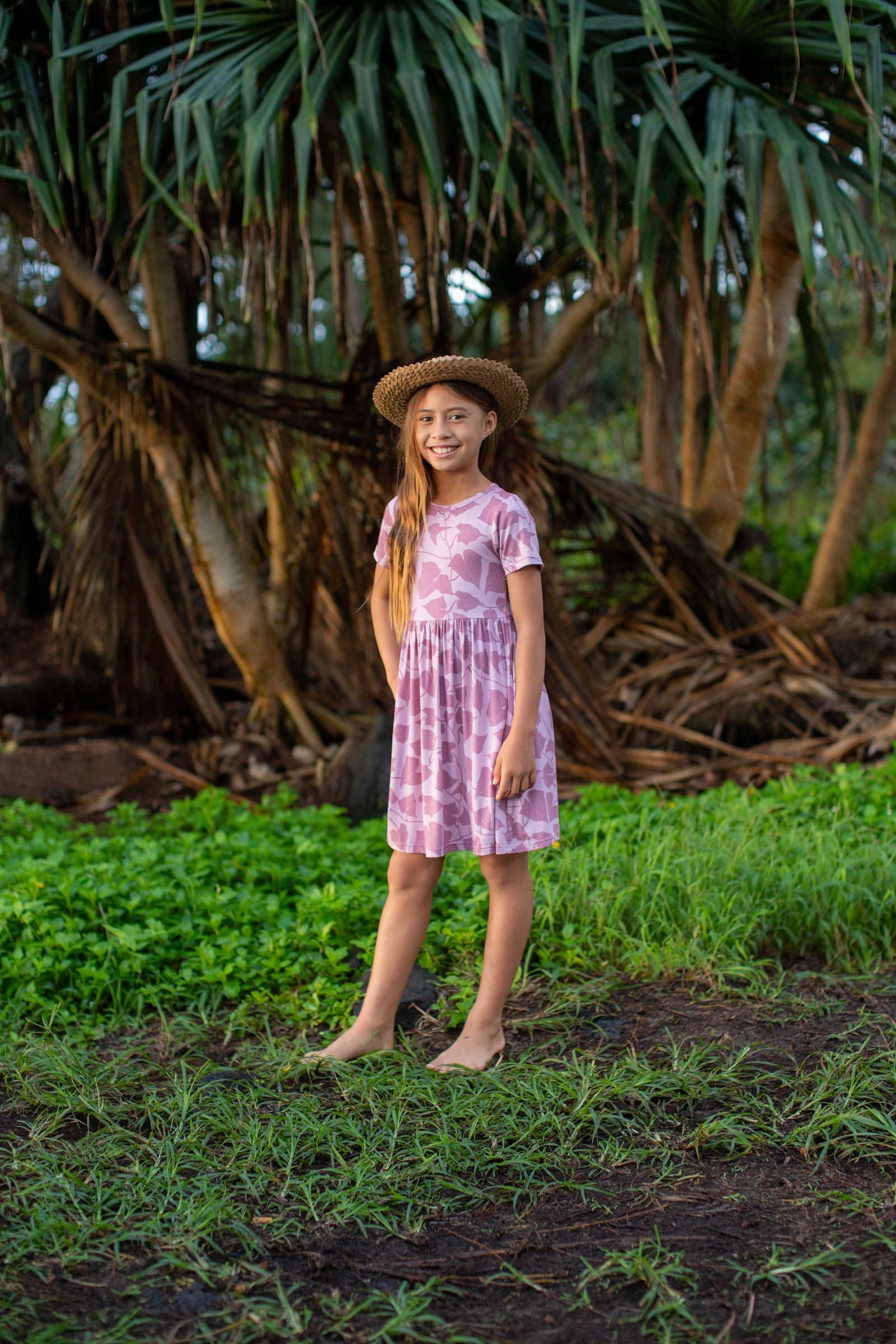 Pink Peʻahi Fern Bamboo Kaliko Dress