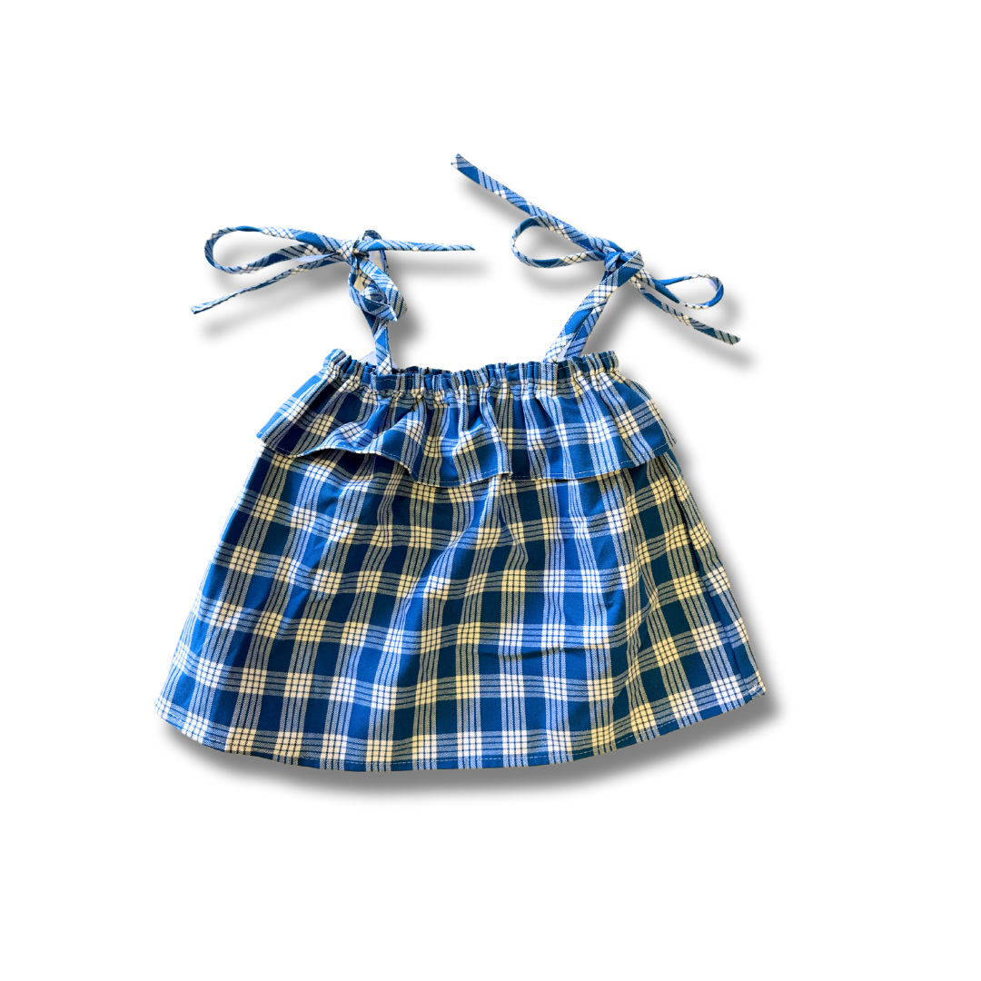 Royal Blue Made in Hawaii Palaka Ruffle Tie Top