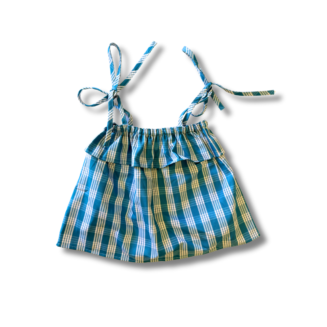 Turquoise Made in Hawaii Palaka Ruffle Tie Top