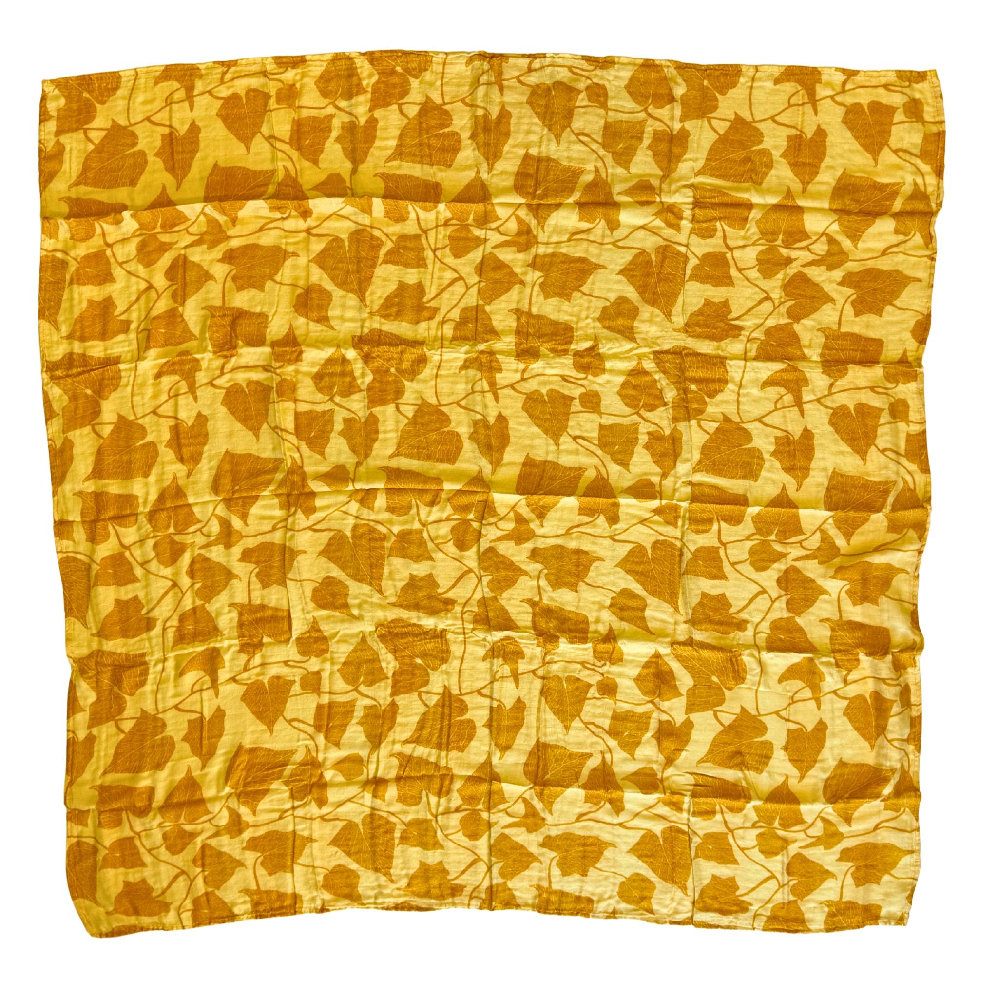 Yellow Peʻahi Fern Bamboo Muslin Kapa Moe (Swaddle Blanket)
