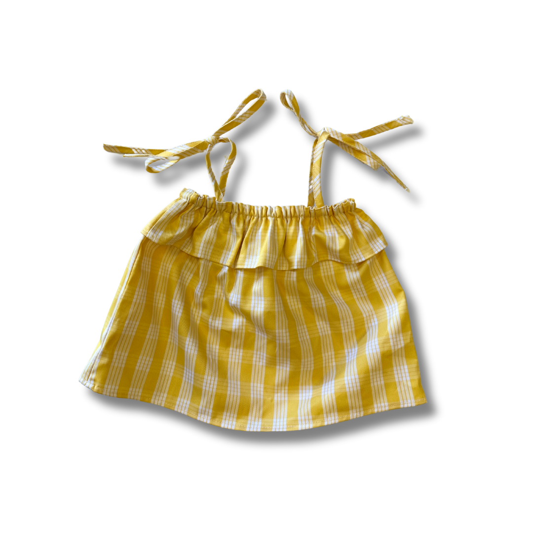 Yellow Made in Hawaii Palaka Ruffle Tie Top